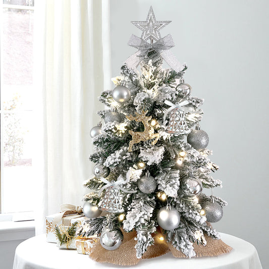 Mini árbol de Navidad de 2 pies con decoración navideña de mesa pequeña artificial ligera con nieve flocada, decoración exquisita y adornos navideños para mesa para el hogar y la oficina