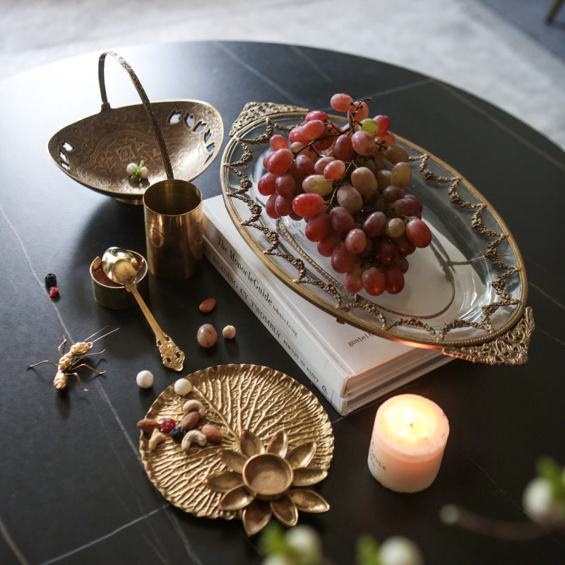 Plato de fruta de cobre, decoración de cuenco para aperitivos, mesa de comedor, sala de estar, decoración suave, plato de fruta de cristal