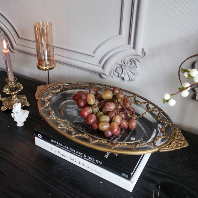 Plato de fruta de cobre, decoración de cuenco para aperitivos, mesa de comedor, sala de estar, decoración suave, plato de fruta de cristal