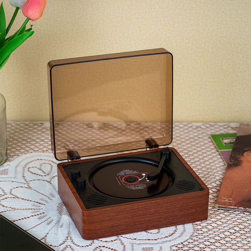 Reproductor de CD con bandeja portátil vintage de madera