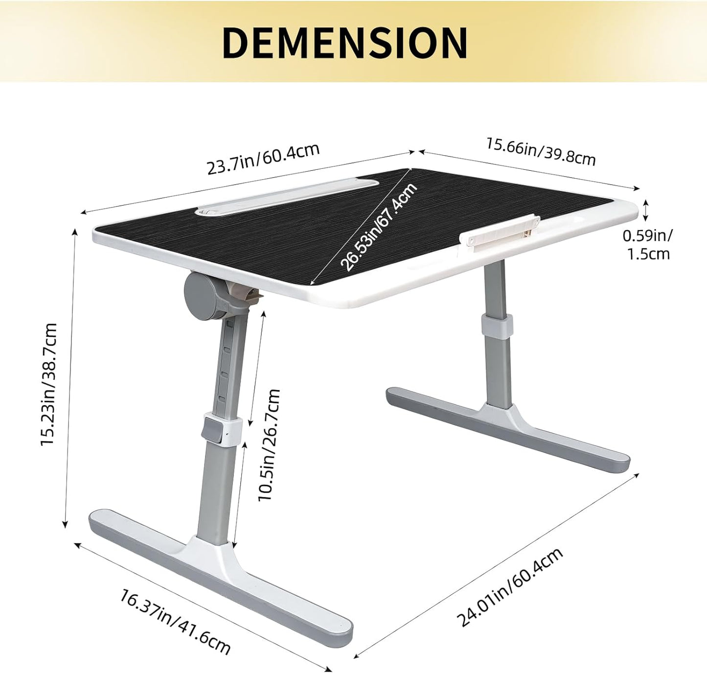 Bureau pour ordinateur portable, table de lit portable, bureau pour ordinateur portable avec lumière LED et tiroir, support réglable pour ordinateur portable pour lit, canapé, bureau, lecture