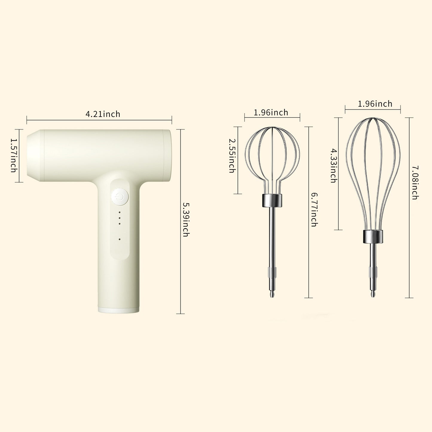 Batteur à oeufs électrique avec 2 batteurs à fil mélangeur de nourriture portable fouet mélangeur de nourriture à main à 3 vitesses, batteur à oeufs portatif rechargeable par USB