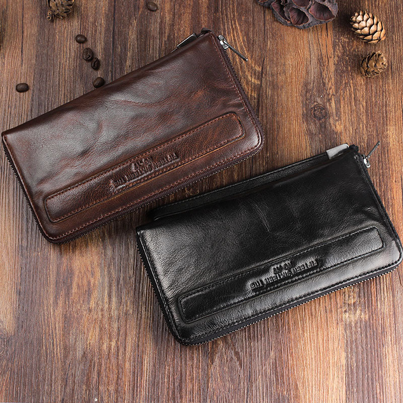 Men's Handmade Sheepskin Retro Long Wallet