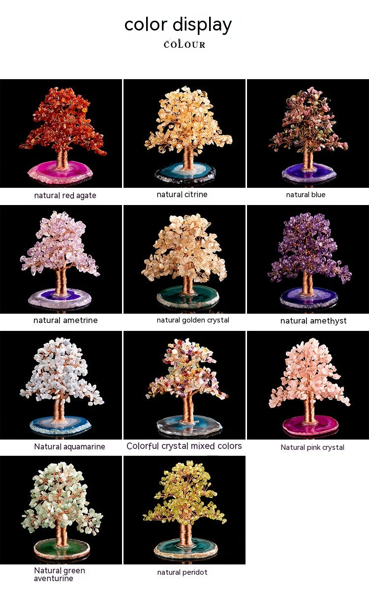 Decoración inferior de rodajas de ágata de árbol de la fortuna de cristal