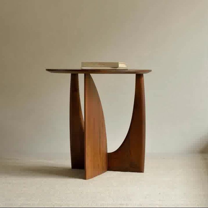 Table d'appoint ronde en bois massif, table d'angle design géométrique, table de chevet noire