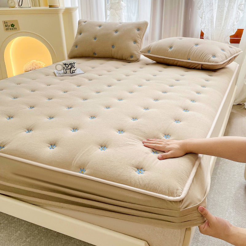 Housse de matelas de protection tout compris en coton et soja brodés, une pièce en fibre