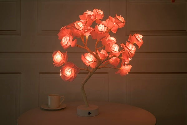 Rose fleur lampe USB LED à piles lampe de Table bonsaï arbre veilleuses guirlande chambre décoration lumières décor à la maison