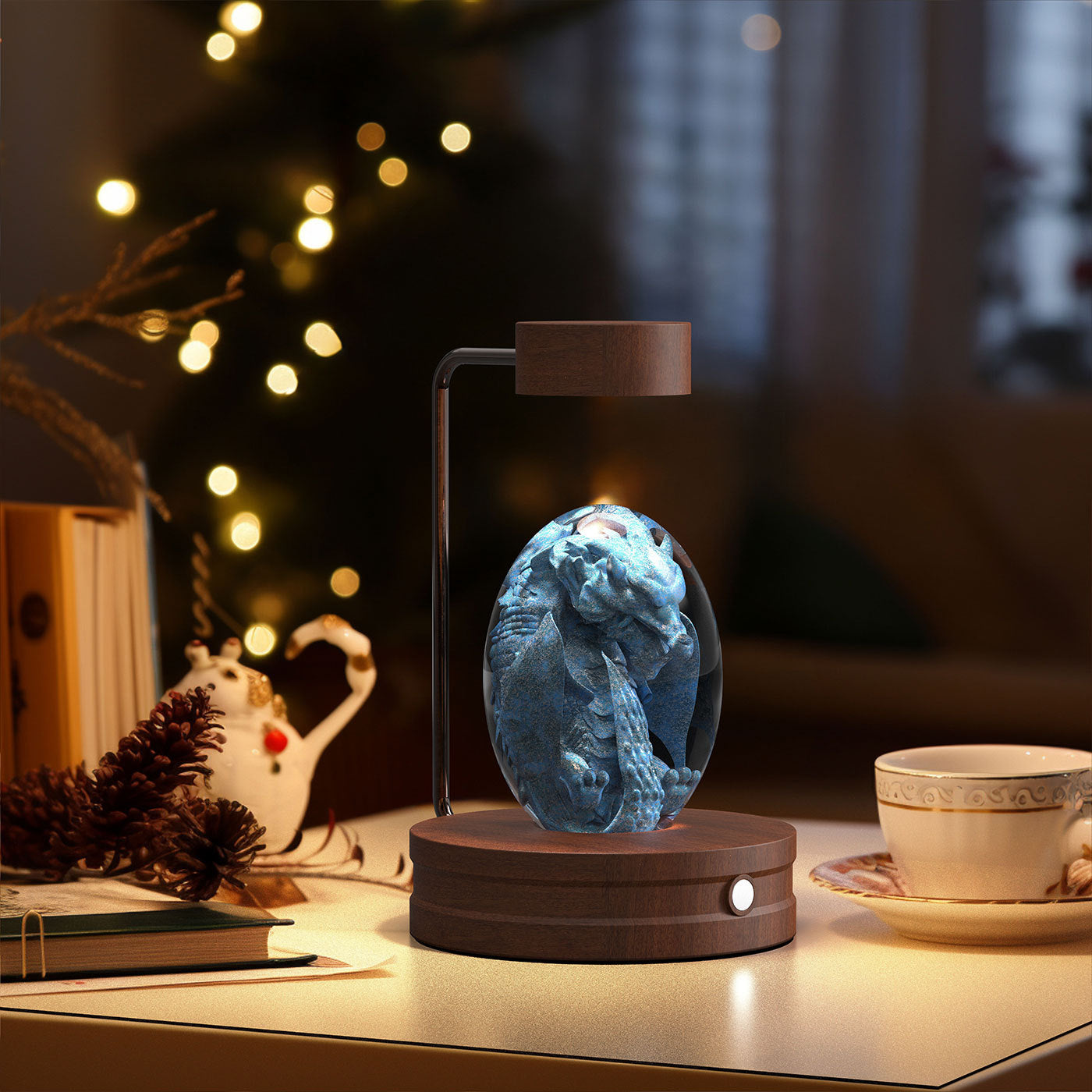 Lámpara de noche de interior con forma de bola de cristal y dinosaurio cósmico con alimentación por USB, cálida luz de noche para regalo de cumpleaños