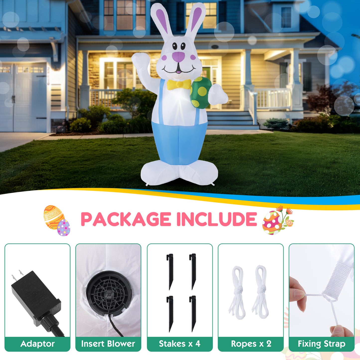 Conejo inflable de Pascua de dibujos animados LED luminoso 