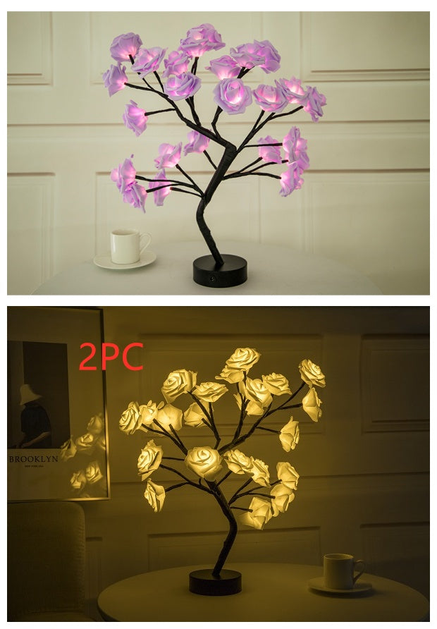 Rose fleur lampe USB LED à piles lampe de Table bonsaï arbre veilleuses guirlande chambre décoration lumières décor à la maison