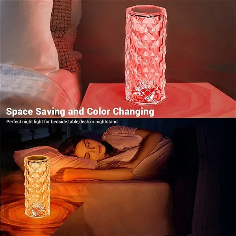 Lámpara de cristal LED de 16 colores Lámparas de mesa táctiles con luz rosa Bedr