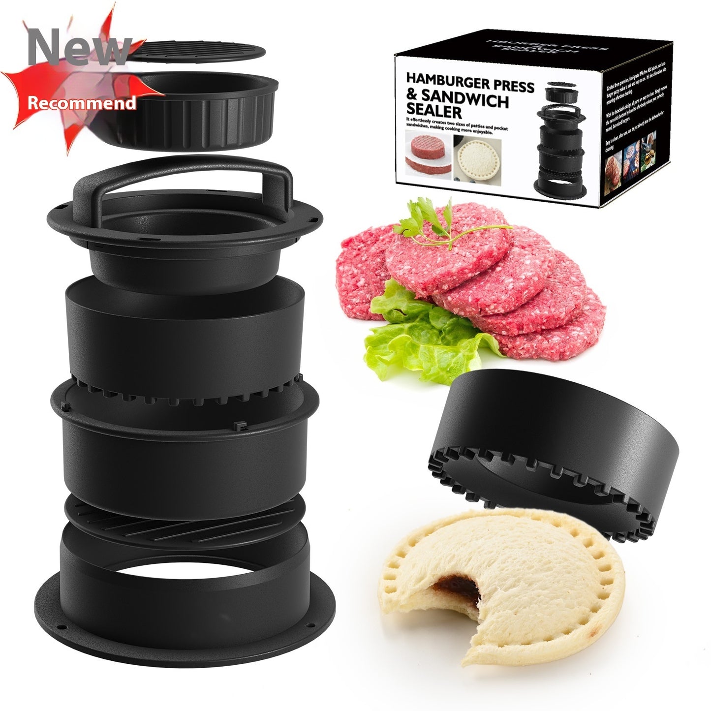 ABS Hamburger Meat Pressing Machine Sandwich Cut Four-in-one Gadget