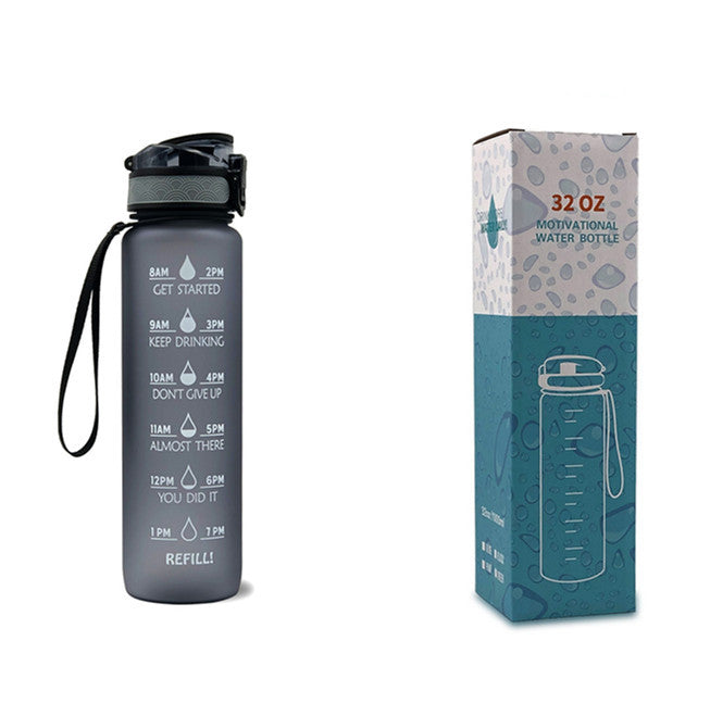 Bouteille d'eau Tritan 1L avec marqueur de temps, couvercle de rebond, bouteille d'eau de motivation, tasse étanche pour cyclisme, bouteilles de sport et de Fitness