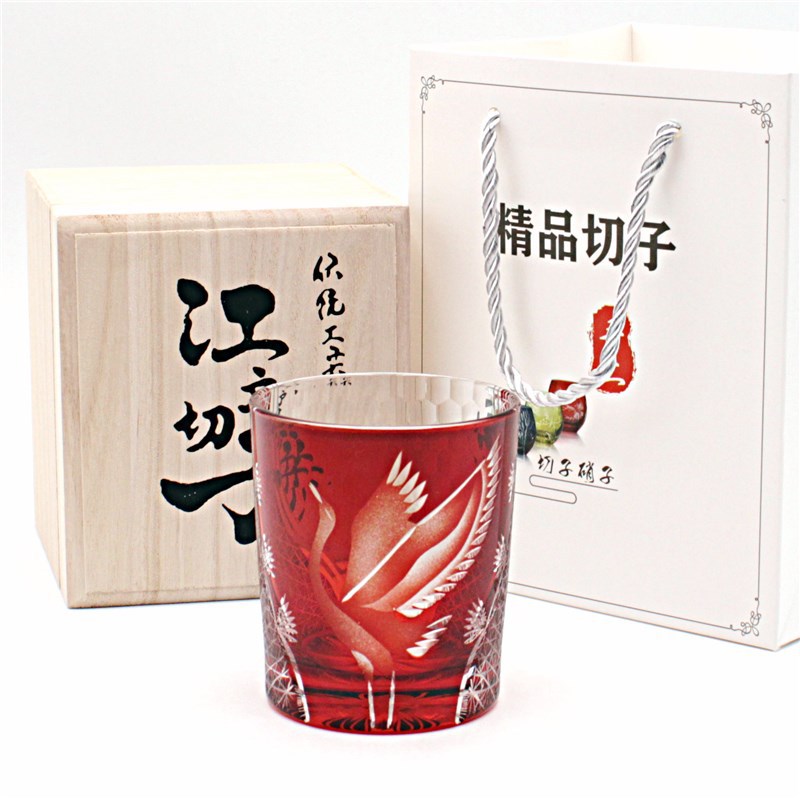 Nouveau Verre à whisky japonais Edo Kiriko Pine Crane