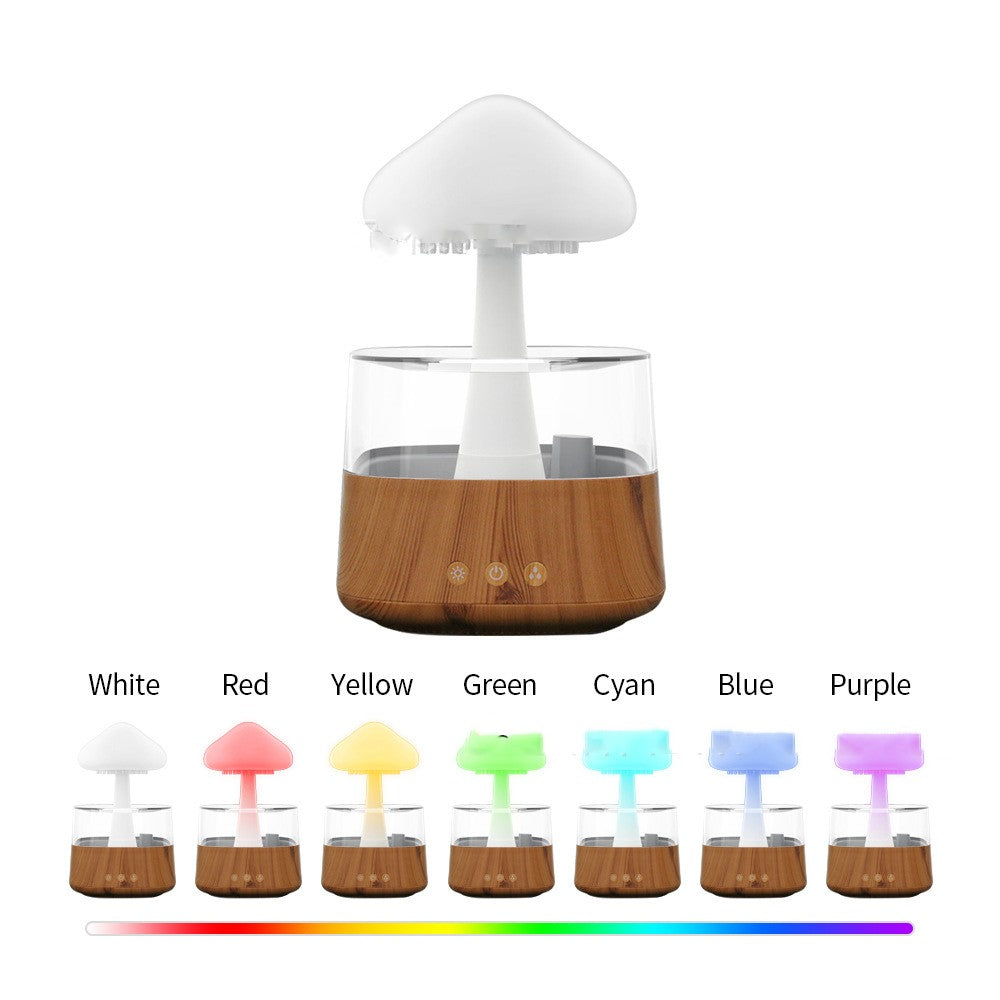 Humidificador ultrasónico de nube y lluvia, máquina de aromaterapia con luz de siete colores, grano de madera