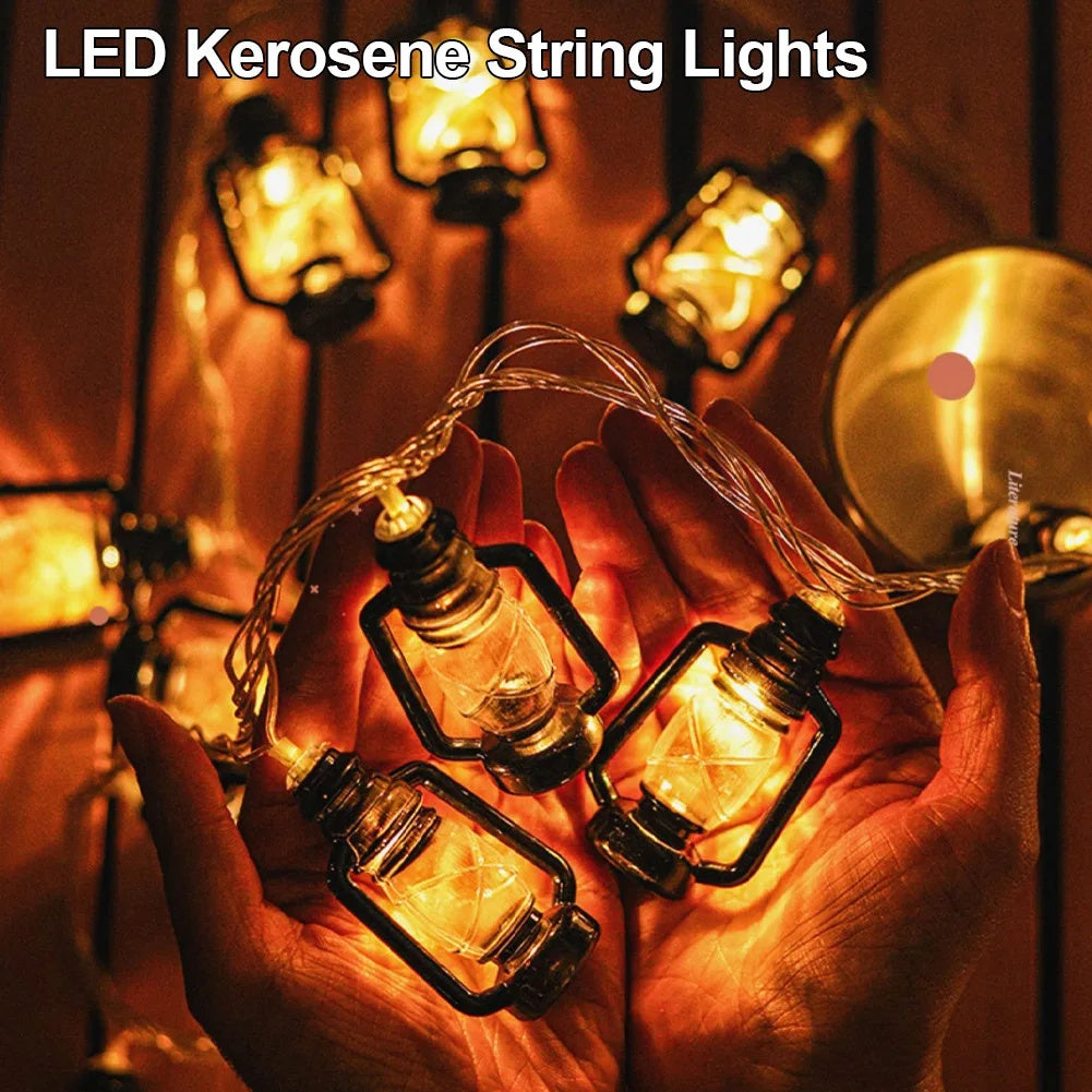 Led Fairy Lights Retro Kerosene Lamp LED String Lights Christmas Light Battery Powered Outdoor Yard Home Party Decoration