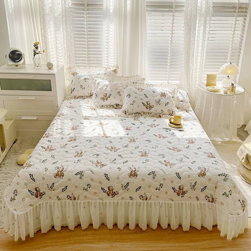 Cotton Lace Embroidery Quilted Bed Cover Series Three-piece Set