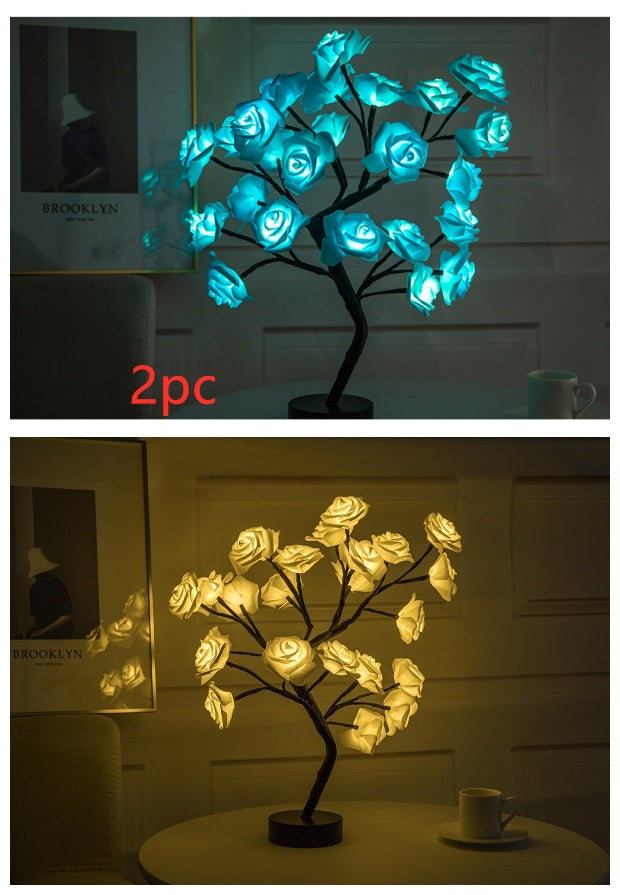 Rose fleur lampe USB LED à piles lampe de Table bonsaï arbre veilleuses guirlande chambre décoration lumières décor à la maison