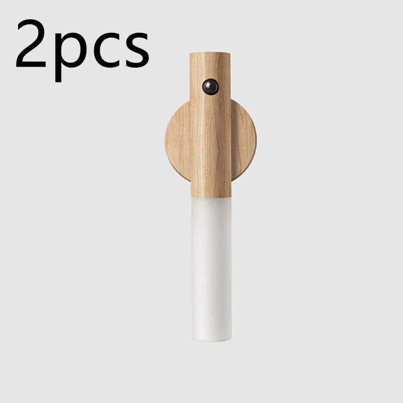 Lampe LED USB magnétique sans fil en bois pour couloirs, porches, détecteur de mouvement PIR, lampe murale pour armoire