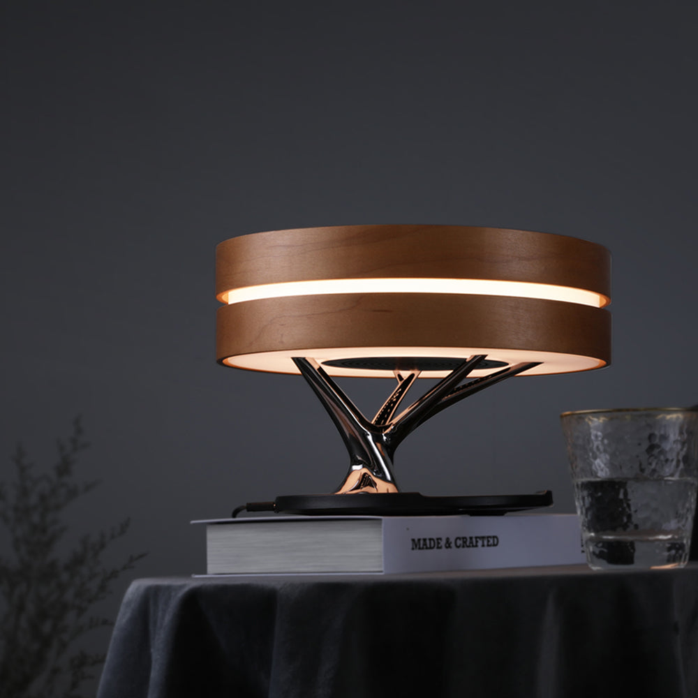 Lampe de lit avec haut-parleur Bluetooth, musique intelligente ronde, WiFi, arbre circulaire, lumière Led, charge sans fil pour salon