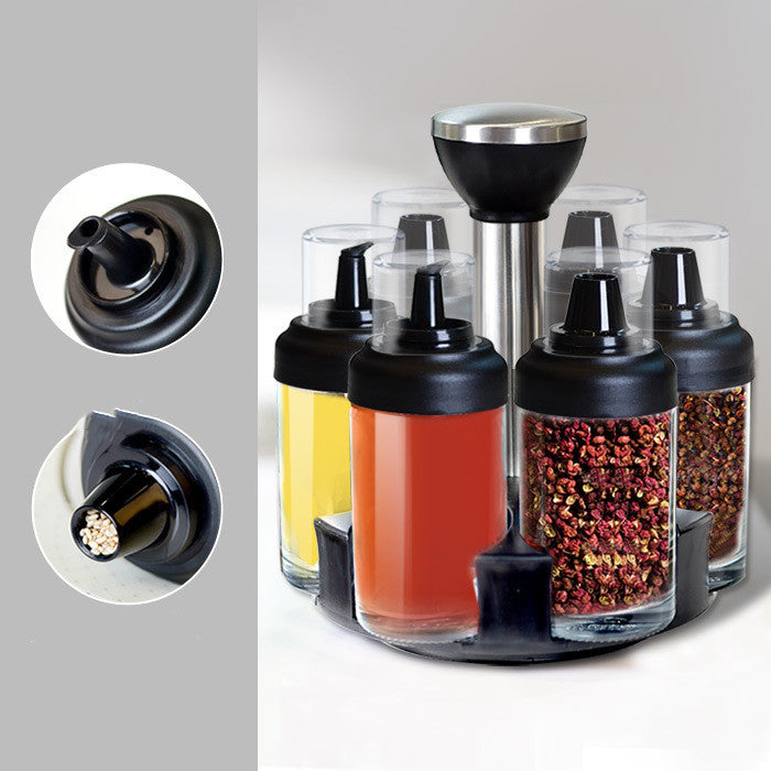 Anti-leakage Oil Bottle Pot Glass Vinegar Seasoning Salt Shaker Seasoning Bottle Pot Rotating Seasoning Box Set Kitchen Supplies