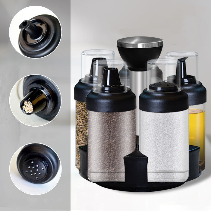 Anti-leakage Oil Bottle Pot Glass Vinegar Seasoning Salt Shaker Seasoning Bottle Pot Rotating Seasoning Box Set Kitchen Supplies