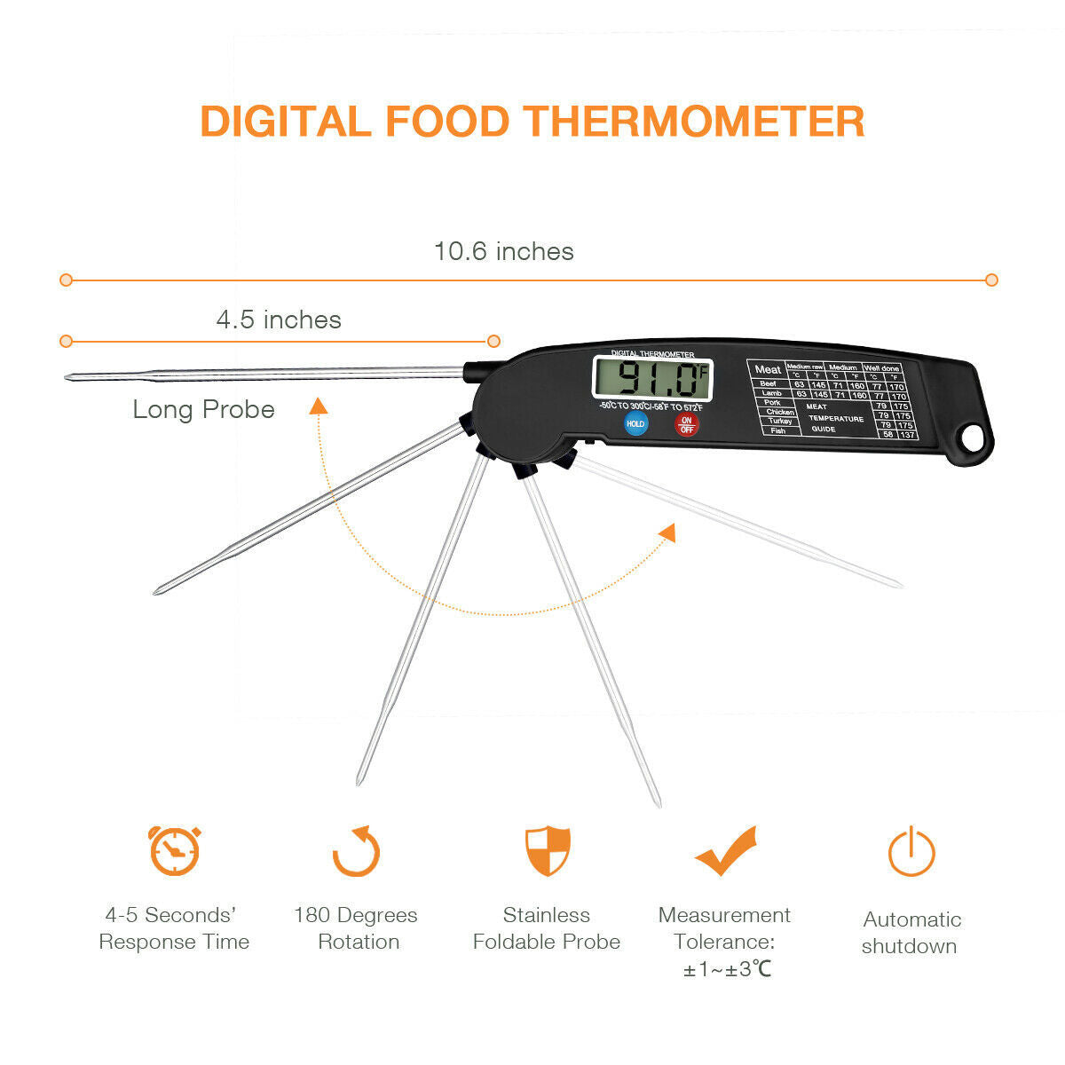 Thermomètre à Viande de Cuisson Numérique Lecture Instantanée Alimentaire Four à Steak Fumeur Barbecue Grill Thermomètre à Viande Accessoires de Barbecue pour Four Grill BBQ Fumeur Rôtisserie Cuisine