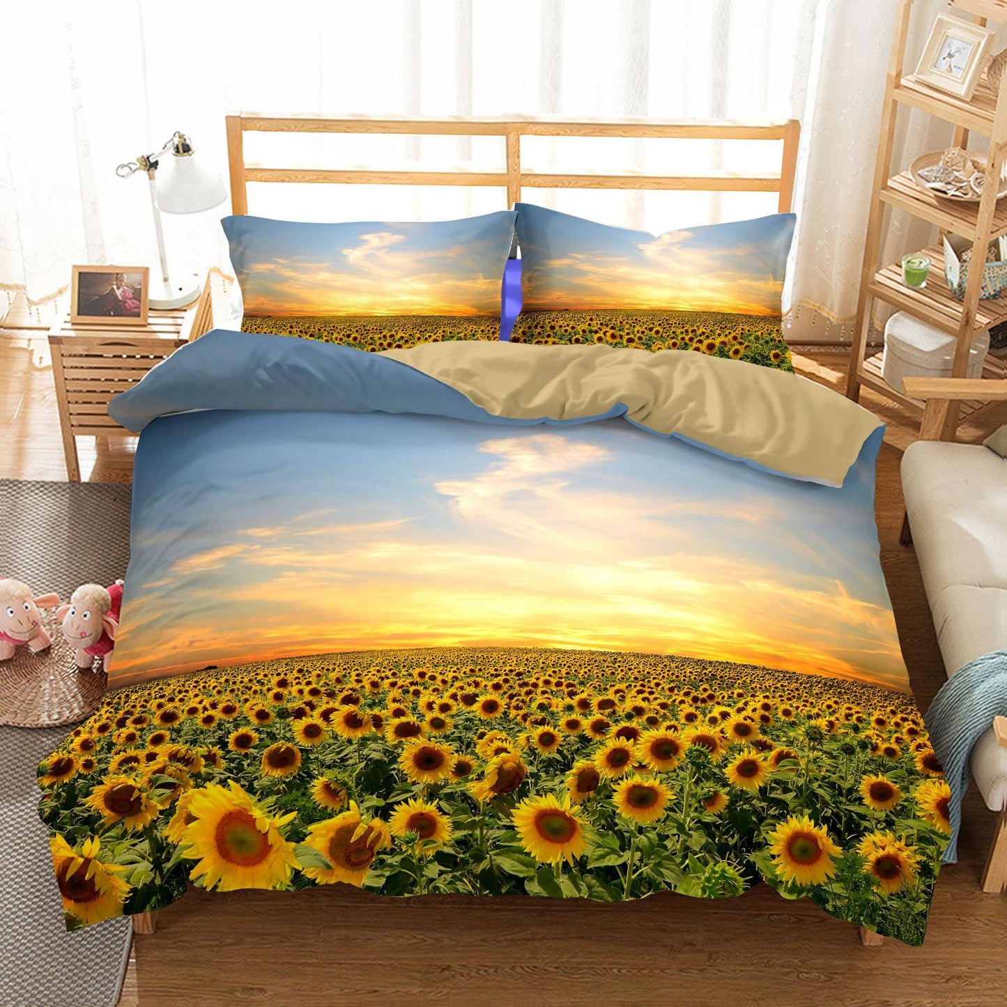 Funda de edredón de girasol de tres piezas Ropa de cama textil para el hogar