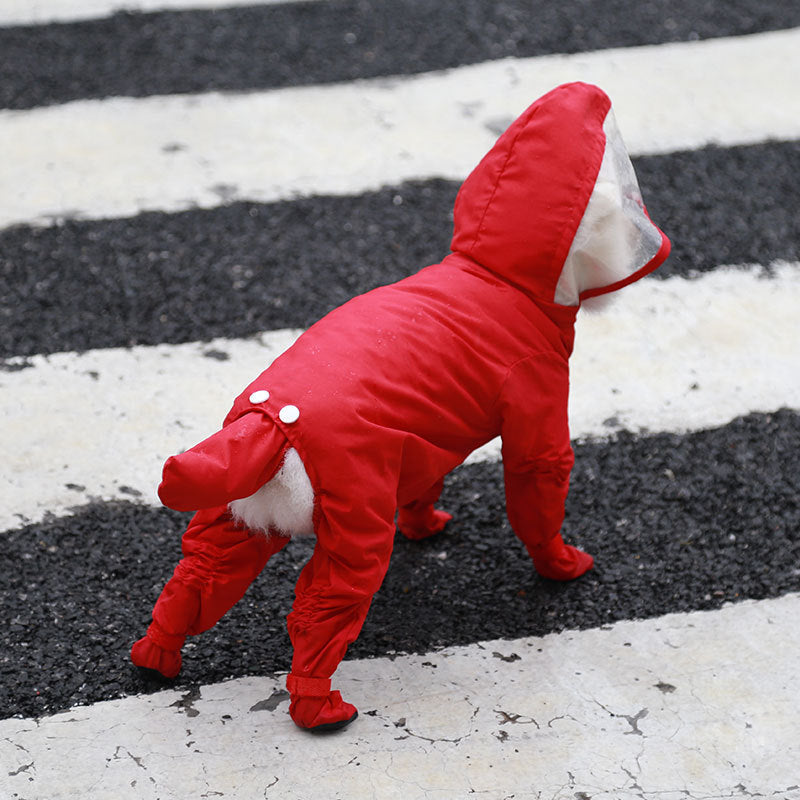 El impermeable impermeable todo en uno de cuatro patas para mascotas viene con zapatos para la lluvia