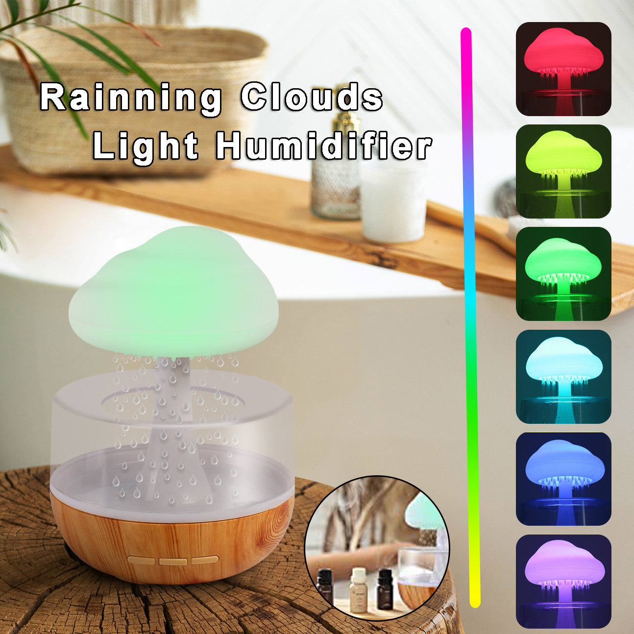 Humidificateur de nuage de pluie avec veilleuse aromathérapie diffuseur d'huile essentielle Micro humidificateur humeur relaxante son de goutte d'eau pour la maison