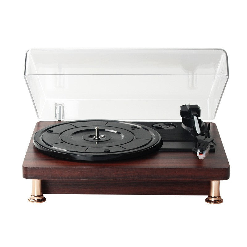 Tourne-disque vinyle rétro phonographe à texture acajou