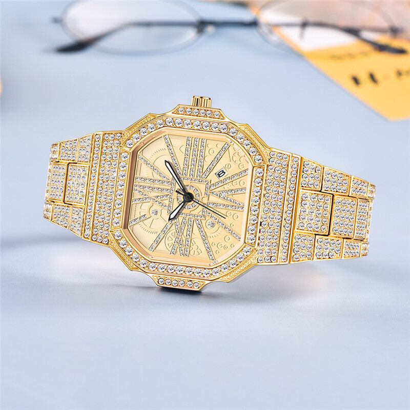 Full Diamond Square Water Diamond Watch Hip-hop Flash