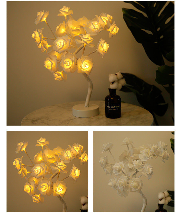 Rose fleur lampe USB LED à piles lampe de Table bonsaï arbre veilleuses guirlande chambre décoration lumières décor à la maison