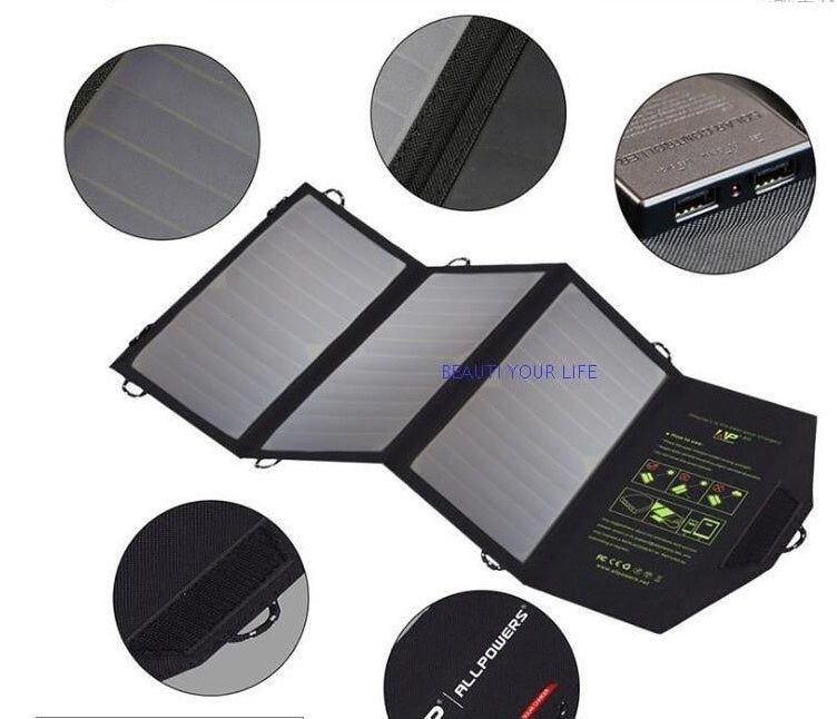 Paneles solares Cargador de panel solar USB dual, plegable, impermeable, portátil, 5V/2.1A