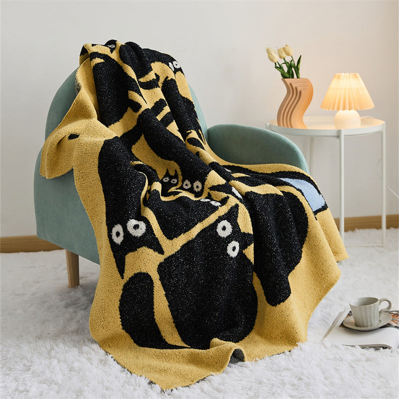 Thickened Cartoon Class A Half Velvet Knitted Black Cat Blanket