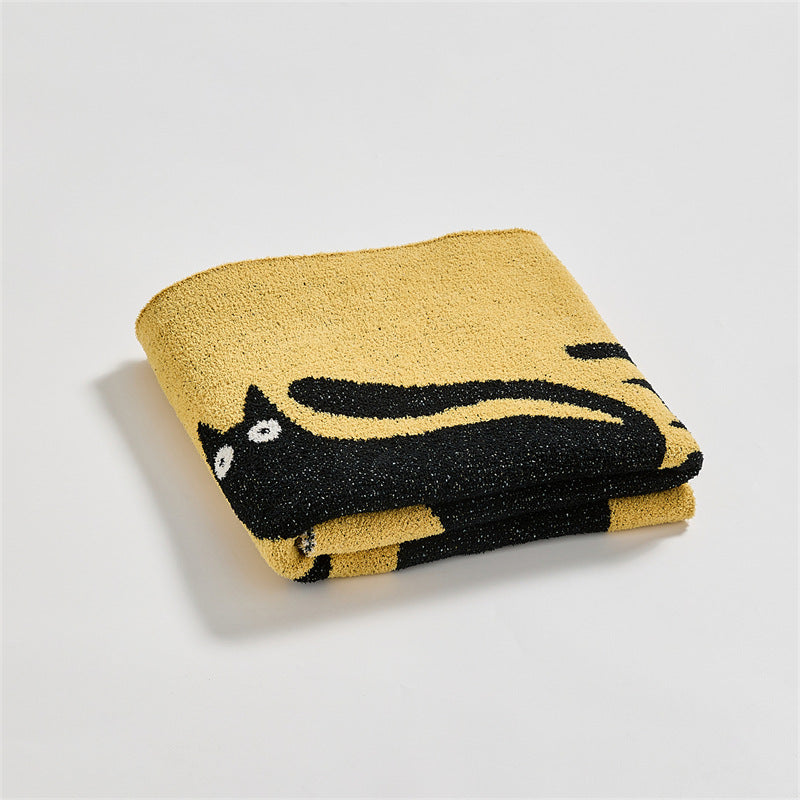 Thickened Cartoon Class A Half Velvet Knitted Black Cat Blanket