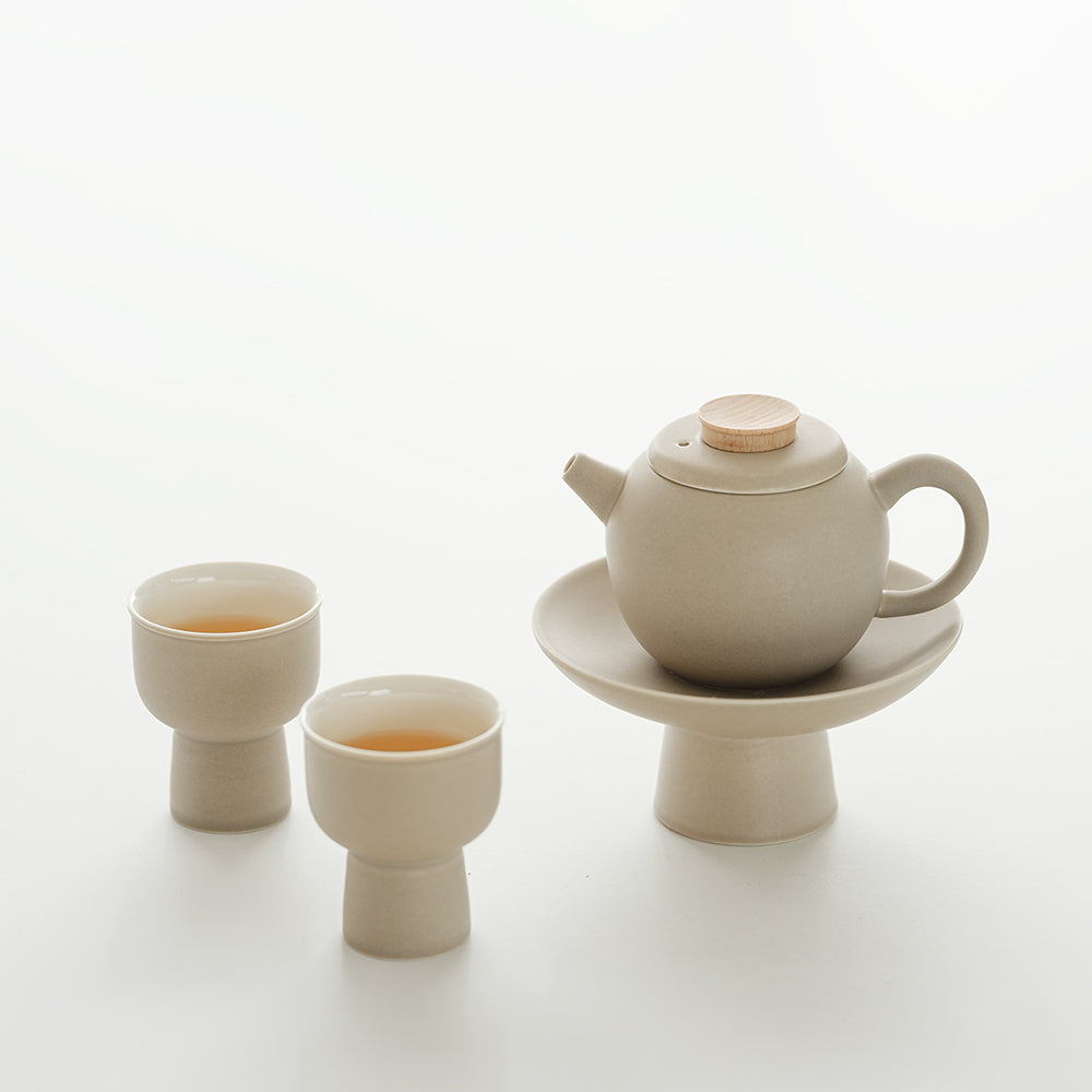 Cream Simple High Foot Teapot Tea Set Suit