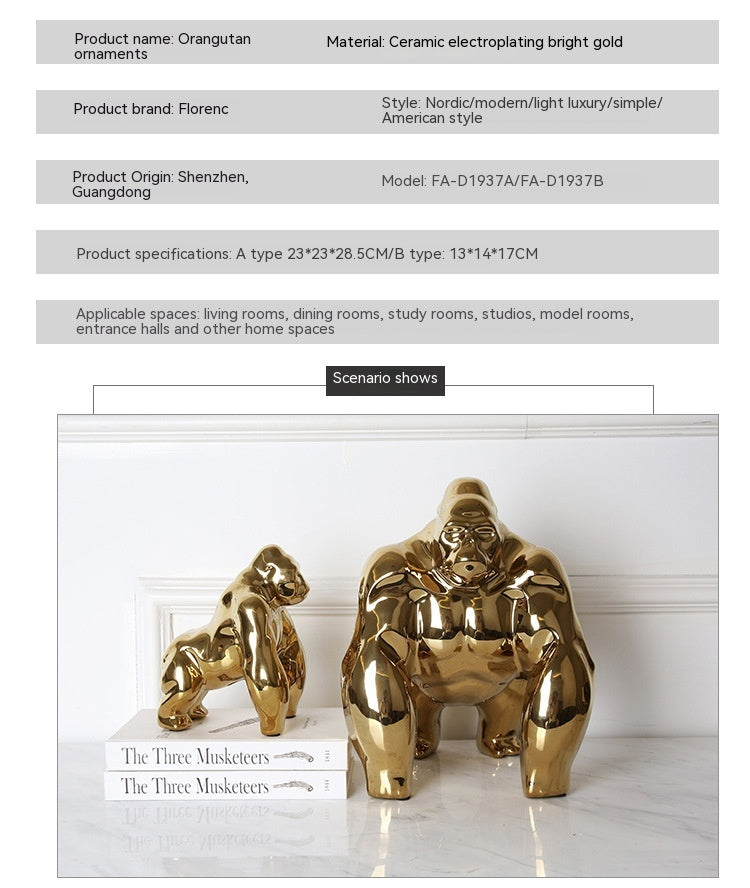 Nordic Plated Gold Ceramic Orangutan Ornaments