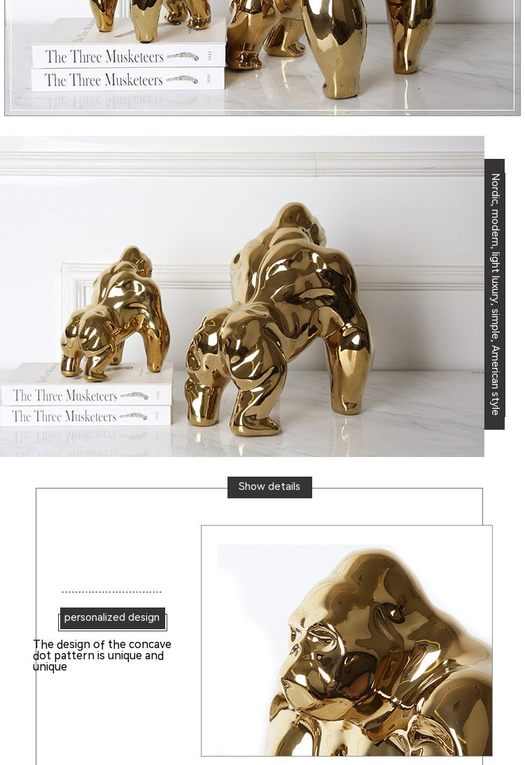 Nordic Plated Gold Ceramic Orangutan Ornaments