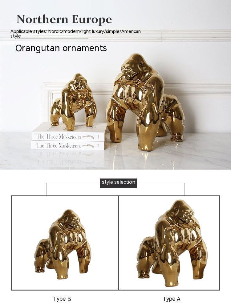 Nordic Plated Gold Ceramic Orangutan Ornaments