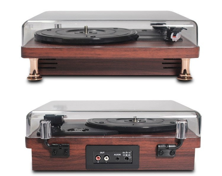 Tourne-disque vinyle rétro phonographe à texture acajou