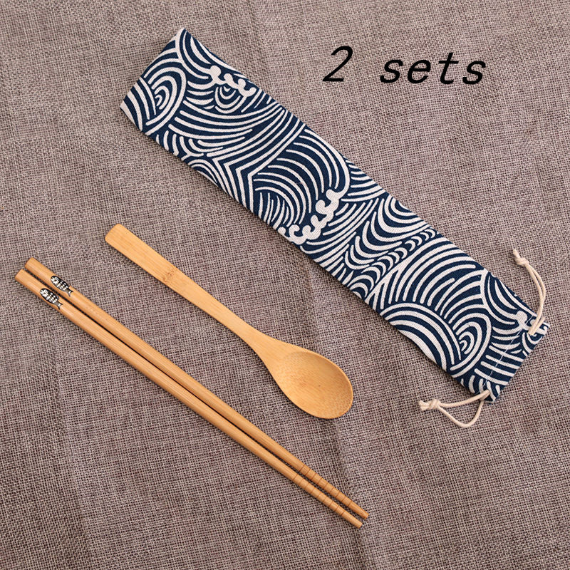 Wooden Chopsticks Spoon Set Travel Portable Tableware