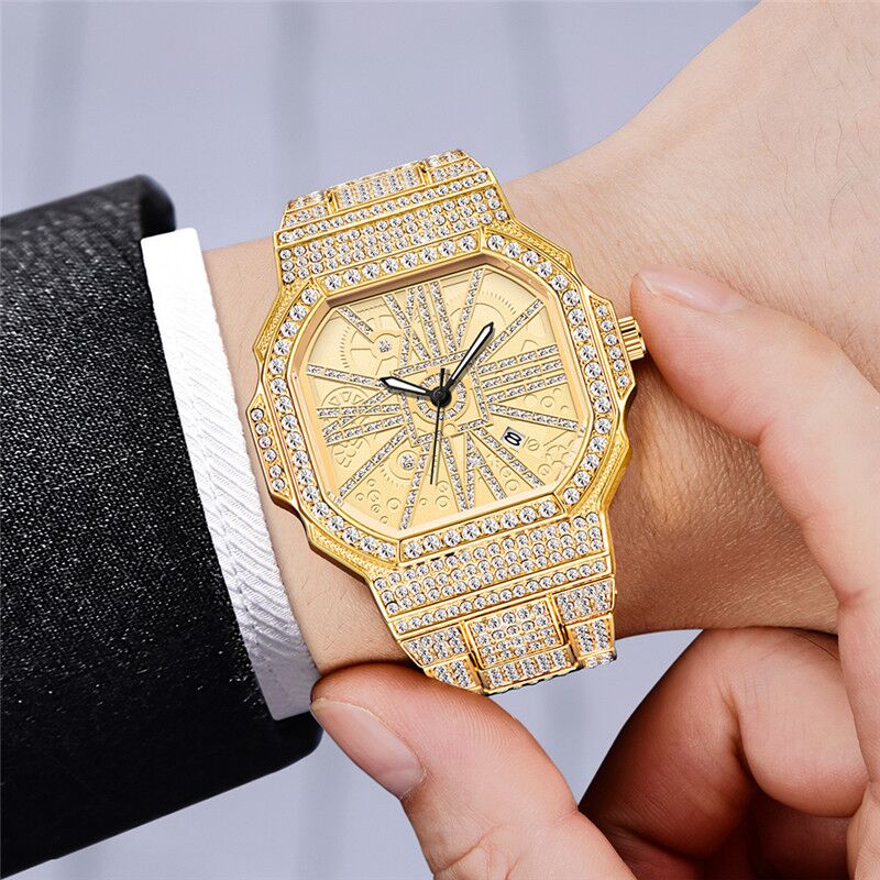 Reloj de diamantes de agua cuadrado lleno de diamantes Flash de hip-hop