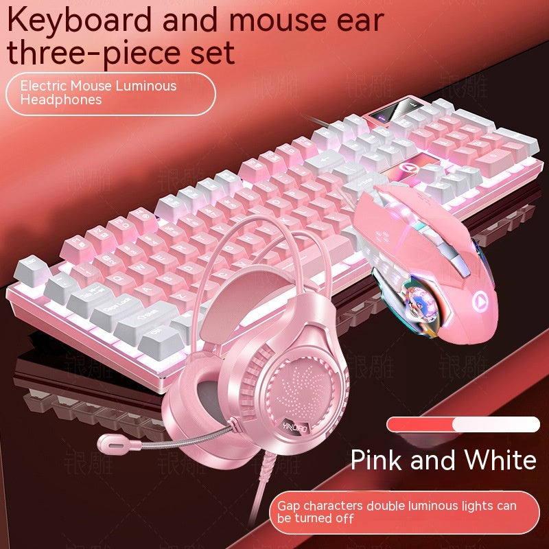 Home Color Blocked Wired Keyboard And Mouse Earphone Set