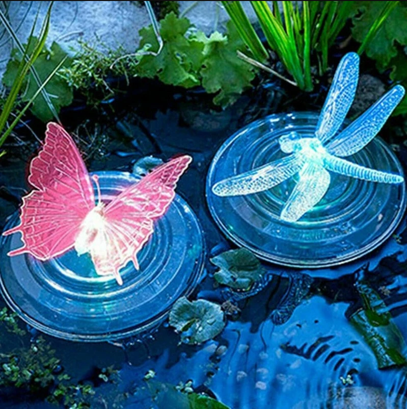 Lámpara flotante LED Solar con forma de mariposa y libélula, luz de agua para estanque de jardín, luz subacuática creativa para piscina, accesorios de decoración