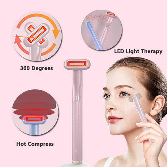 Nouveau Massage oculaire rotatif à 360 degrés amélioré, chaleur thérapeutique, Massage du visage, lumière LED rouge, outil de soins de la peau 5 en 1, baguette