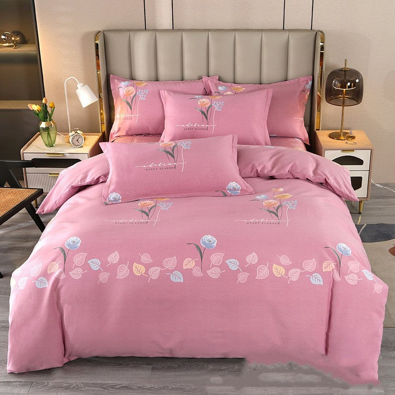 Juego de cama de cuatro piezas con estampado cepillado de algodón