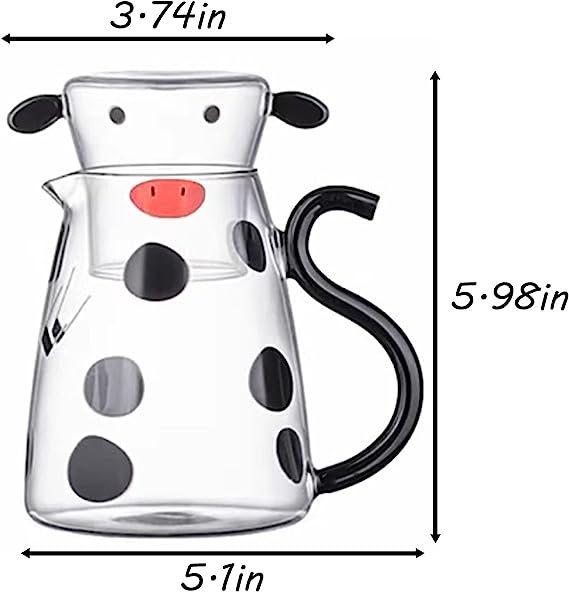 Carafe de vache Pichet d'eau de vache avec tasse Carafe d'eau de chevet Ensemble de verre de vache Pichet de vache Carafe d'eau avec tasse en verre pour table de nuit