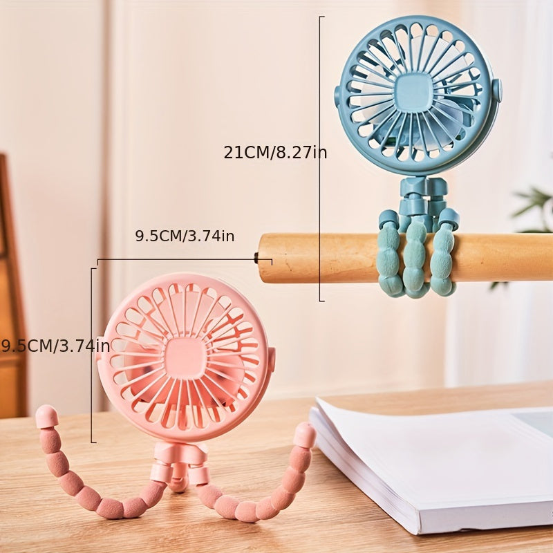 New Portable USB Mini Fan Octopus Adjustable Fan With Light Flexible Tripod For Stroller Desk Multifunctional Scene