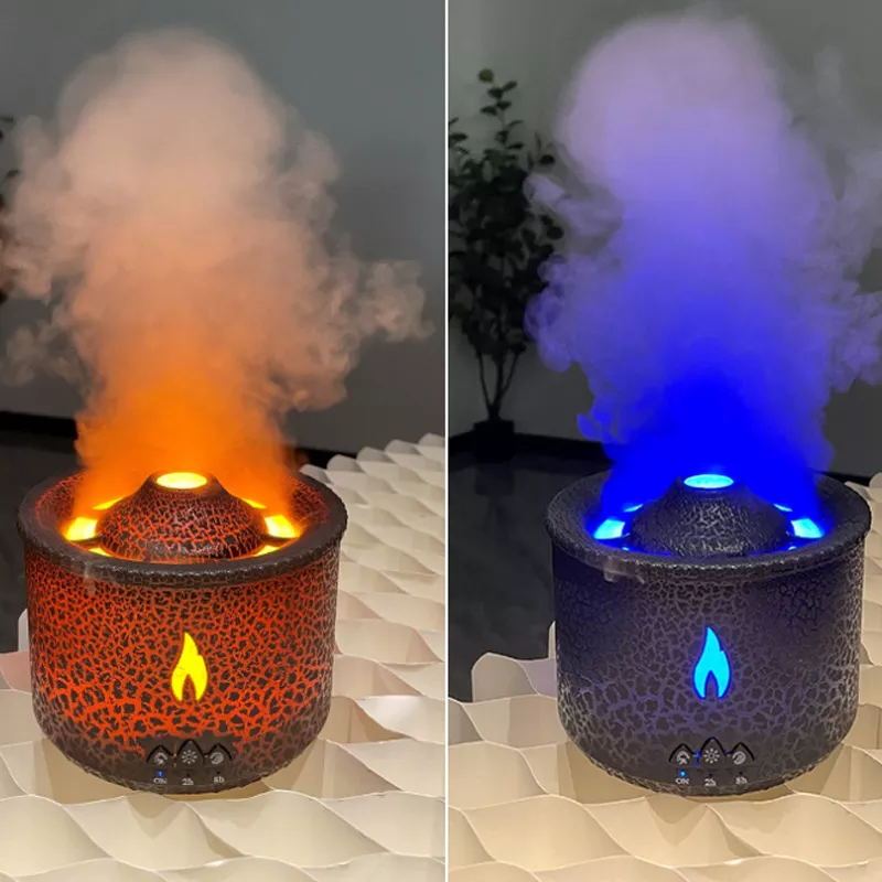 Difusor de aire humidificador de volcán de fuego de medusas al por mayor Mini difusor volcánico de aroma esencial de aceite de llama portátil al por mayor